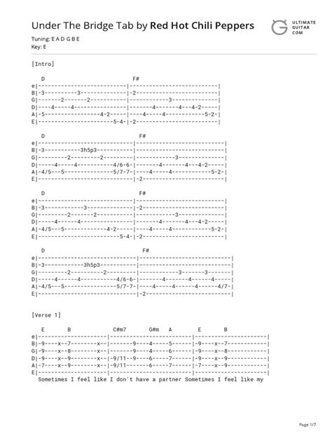 Under The Bridge Guitar Tab | PDF | Songs