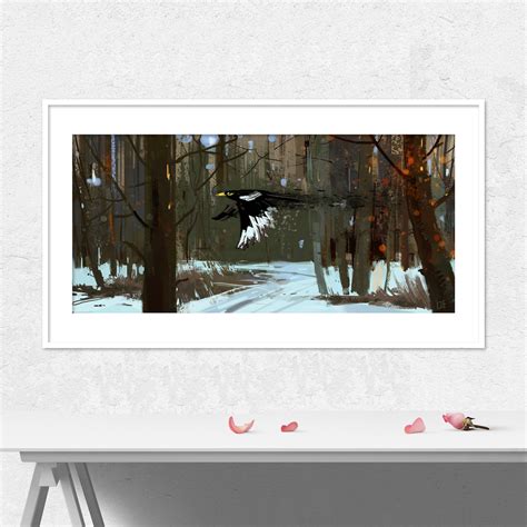 Bird in forest art print Digital illustration Printable | Etsy