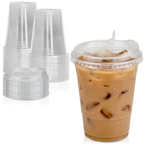 [100 Pack] Disposable Strawless Plastic Cups with Lids - 16 Oz Clear ...