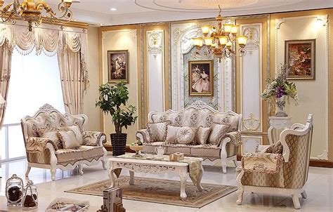 European style Leather Sofa Luxury Fabric French Neoclassical Villa Living Room-in Living Room ...