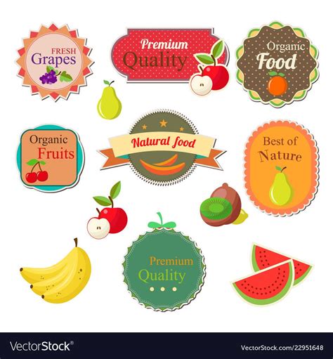 Collection of fresh fruit labels badges and Vector Image Fruit Labels, Health Options, Food ...