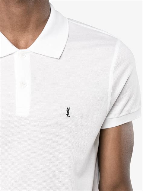 Saint Laurent Cotton Ysl Embroidered Polo Shirt in White for Men - Lyst