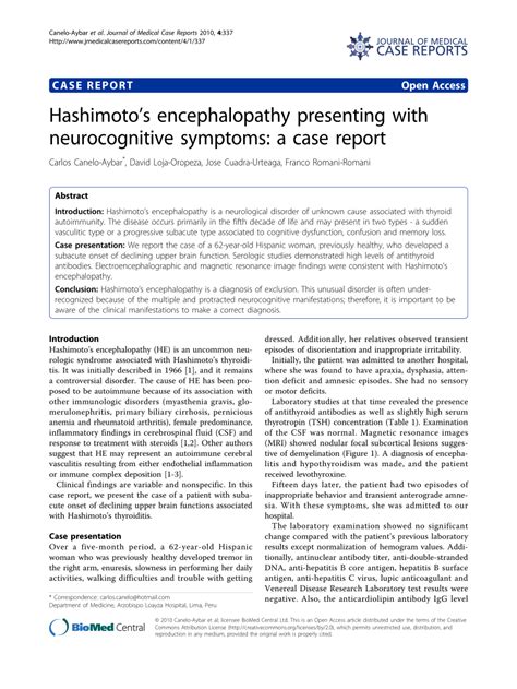 (PDF) Hashimoto's encephalopathy presenting with neurocognitive symptoms: A case report