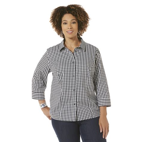 Basic Editions Women's Plus Easy Care Woven Blouse - Plaid