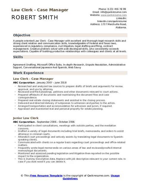 Law Clerk Resume Samples | QwikResume