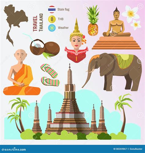 Set of Thailand Travel Symbols. Stock Vector - Illustration of collection, bangkok: 80269867