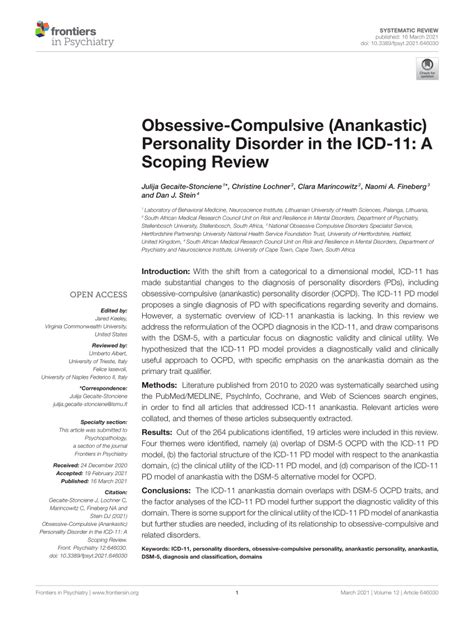 (PDF) Obsessive-Compulsive (Anankastic) Personality Disorder in the ICD-11: A Scoping Review