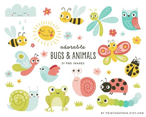 Cute Bugs Clipart Insect Clip Art Garden Bugs Clipart | Etsy