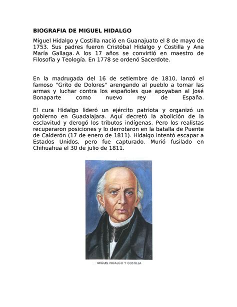 A541 Biografia DE Miguel Hidalgo - BIOGRAFIA DE MIGUEL HIDALGO Miguel Hidalgo y Costilla nació ...