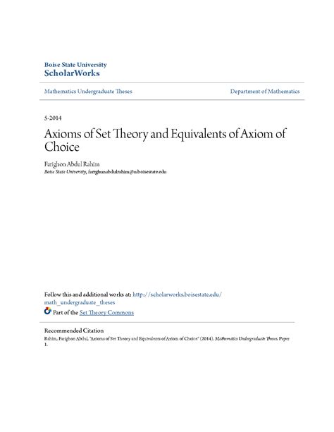 SOLUTION: Axioms of set theory and equivalents of axiom of choice ...