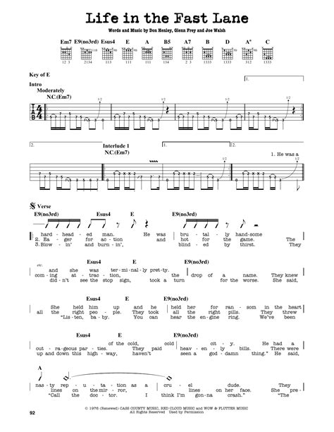 Life In The Fast Lane by Eagles - Guitar Cheat Sheet - Guitar Instructor