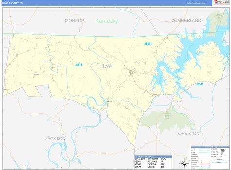 Clay County, TN Zip Code Wall Map Basic Style by MarketMAPS - MapSales