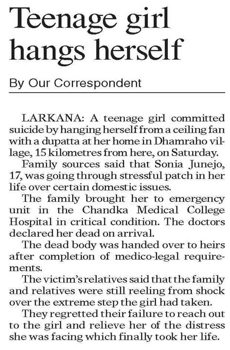 Dawn-ePaper | Mar 10, 2024 | Teenage girl hangs herself