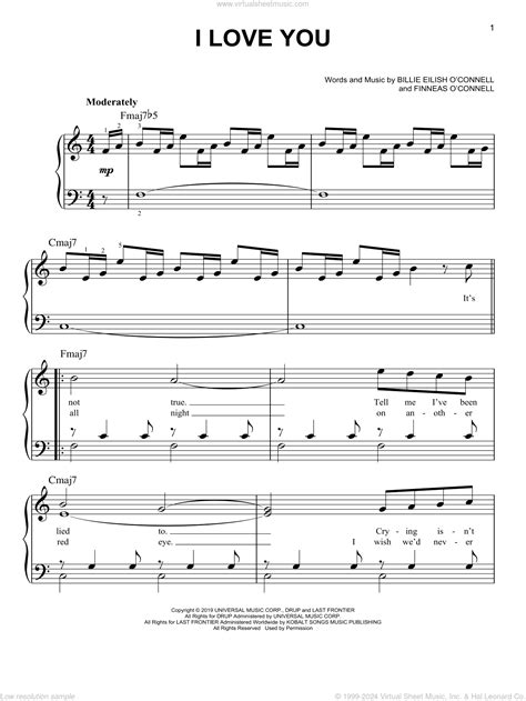 Billie Eilish I Love You Sheet Music Notes, Chords Download Printable ...