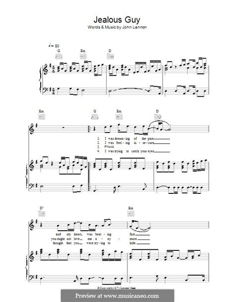 Jealous Guy by J. Lennon - sheet music on MusicaNeo