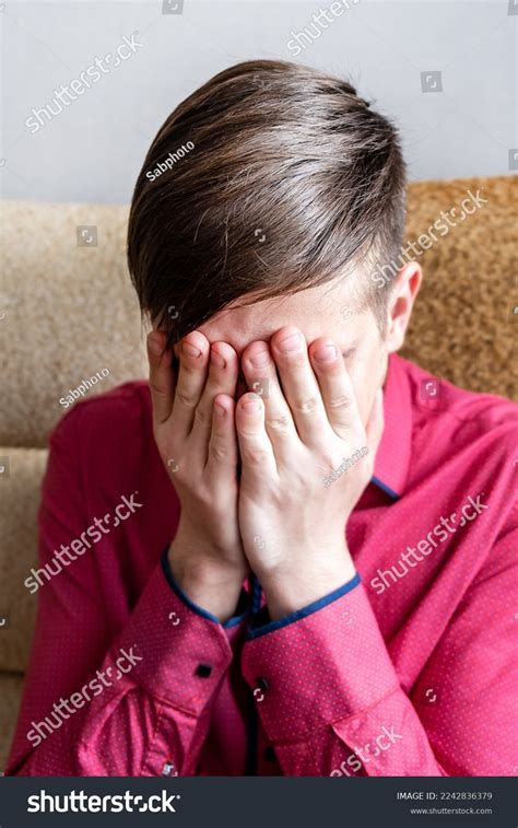 Sad Young Man Crying On Sofa Stock Photo 2242836379 | Shutterstock