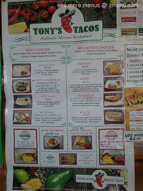 Online Menu of Tonys Tacos Restaurant, Tawas City, Michigan, 48763 - Zmenu