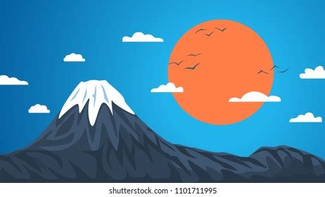 Volcano Background Clouds Sunset Vector Illustration Stock Vector ...