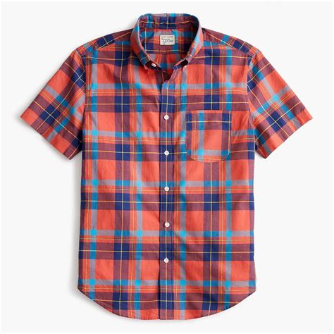 J.Crew Cotton Short-sleeve Indian Madras Shirt In Coral Plaid for Men ...