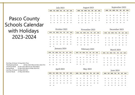 Pasco County Schools Calendar 2024-2025 [Academic Year]