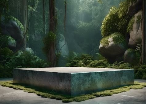 Stone Podium Between Forest Nature Background, Podium, Stone Podium ...