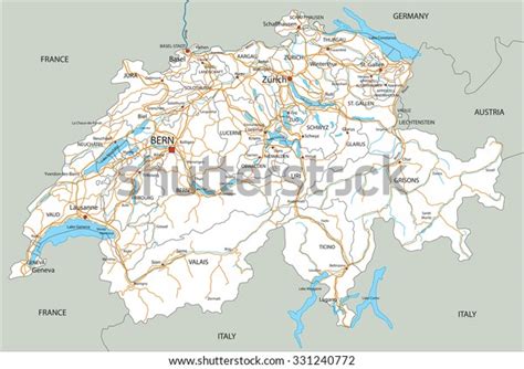 High Detailed Switzerland Road Map Labeling Stock Vector (Royalty Free) 331240772 | Shutterstock