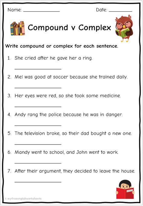 Compound and Complex Sentence Worksheets | Free English Worksheets