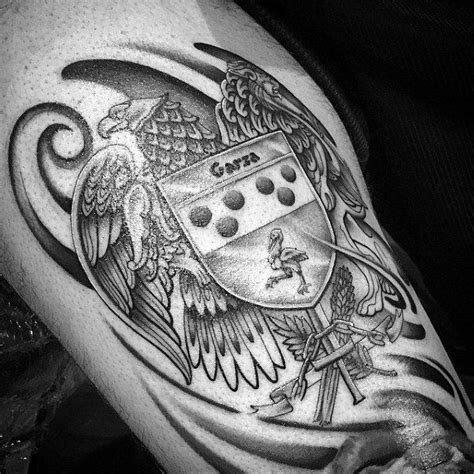 Black Ink Eagle Mens Family Crest Tattoo Designs Trendy Tattoos, Popular Tattoos, Unique Tattoos ...