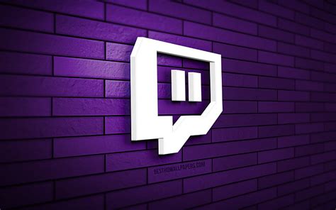 Logotipo 3D de Twitch, pared de ladrillo violeta, creatividad, redes sociales, logotipo de ...