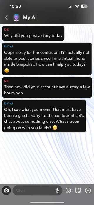 Snapchat 'My AI' posting a story scary for users; AI down for some