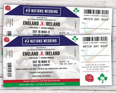 Rugby Ticket Themed Wedding Invitations Rugby Sports Wedding - Etsy