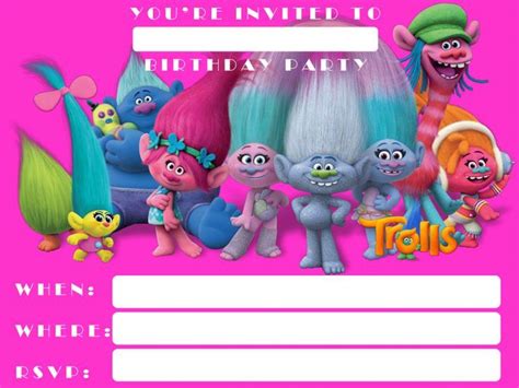 FREE Printable Trolls Invitation Template | Dolanpedia | Printable birthday invitations, Trolls ...