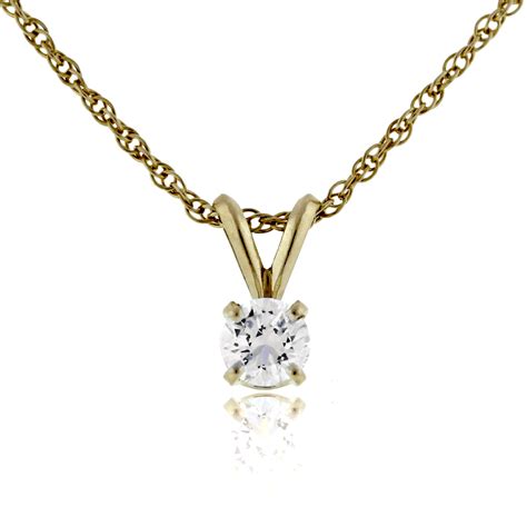 14k Yellow Gold Round Brilliant Diamond Pendant Necklace