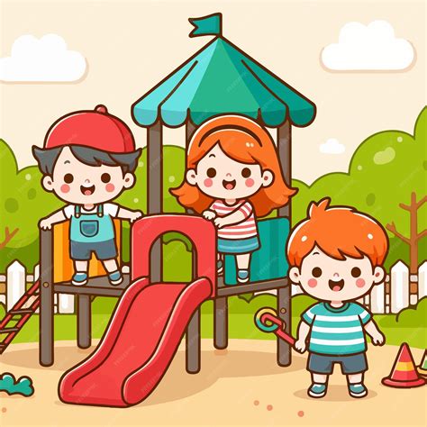 Premium Vector | Cute cartoon kids playing in a playground happily