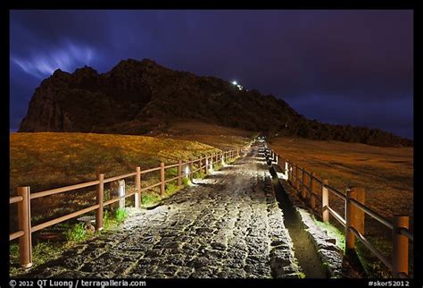 Picture/Photo: Path to Seongsang Ilchulbong at night. Jeju Island, South Korea