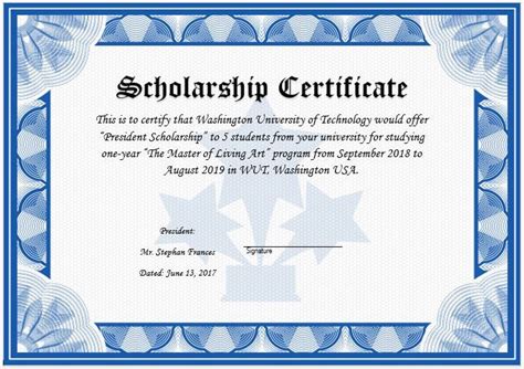 Certificate Of Scholarship Template