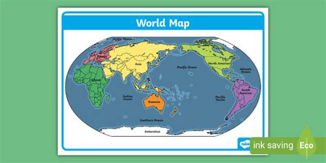 Oceania Centred Continents and Oceans Map (teacher made)