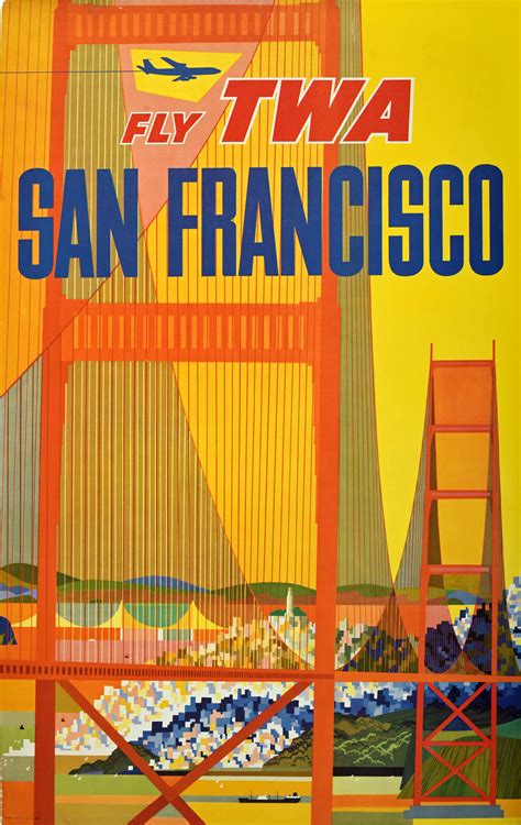 David Klein - Original Vintage Travel Poster Fly TWA Airlines San Francisco Golden Gate Bridge ...