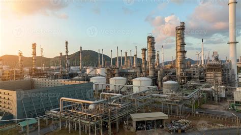 Aerial view of oil refinery plant and tanker at crude oil terminal for ...