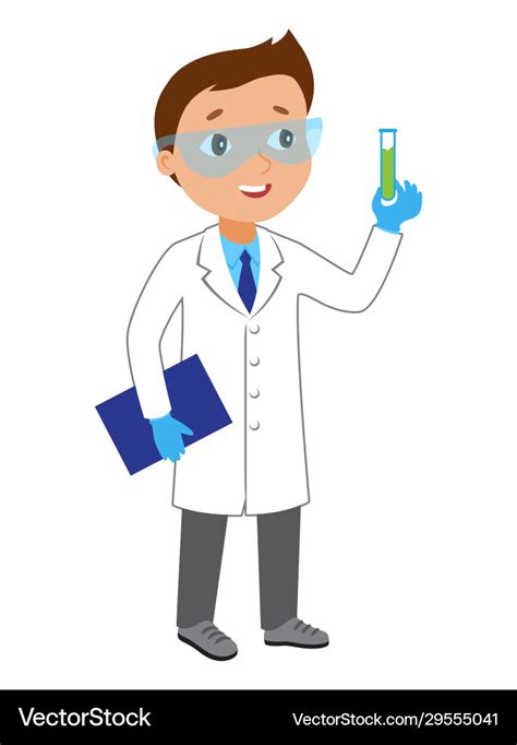 Cartoon kid boy scientist character Royalty Free Vector