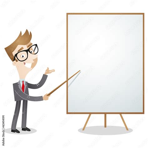 Cartoon businessman explaining pointing blank white board Stock Vector | Adobe Stock