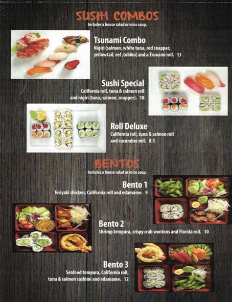 Tsunami restaurant menu in Greenville, South Carolina, USA