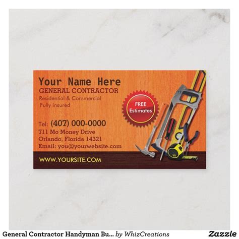 General Contractor Handyman Business Card Template | Zazzle.com in 2021 ...