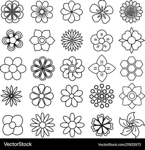 Outline flower icon set draw Royalty Free Vector Image