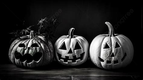 3 Black And White Jack O Lanterns Background, Halloween Black And White Pictures Background ...