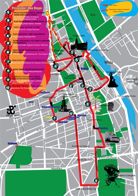 Map of Warsaw tourist attractions, sightseeing & tourist tour