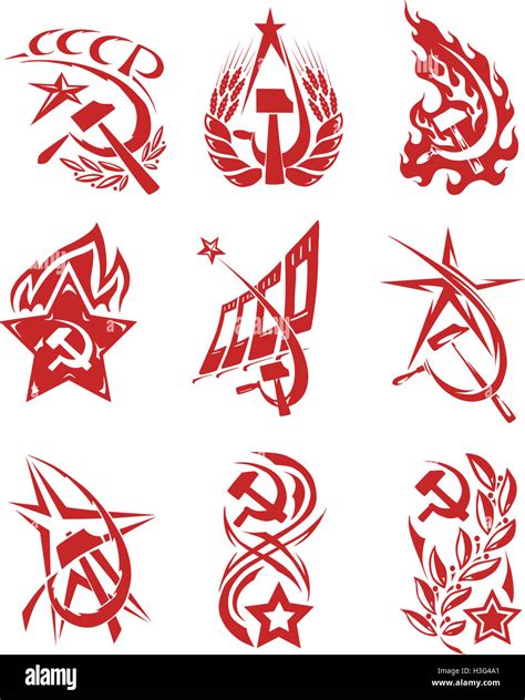 Conjunto de símbolos soviéticos de color rojo con estrellas, banderas y ...