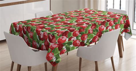 Apple Tablecloth, Red Apples and Green Leaves Organic Food Garden ...