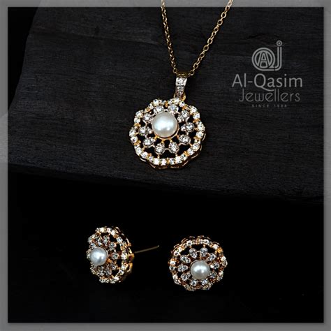 Pearl Sterling Silver Pendant Set | Al Qasim Jewellers Locket Set Designs