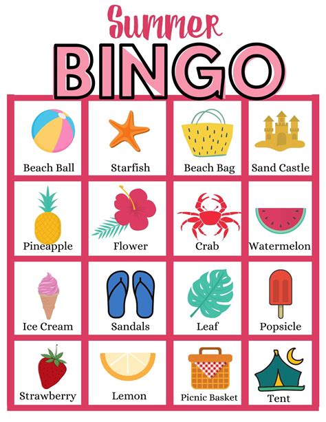 Summer Bingo Printable Game for Kids | Summer bingo printable, Summer bingo, Bingo for kids